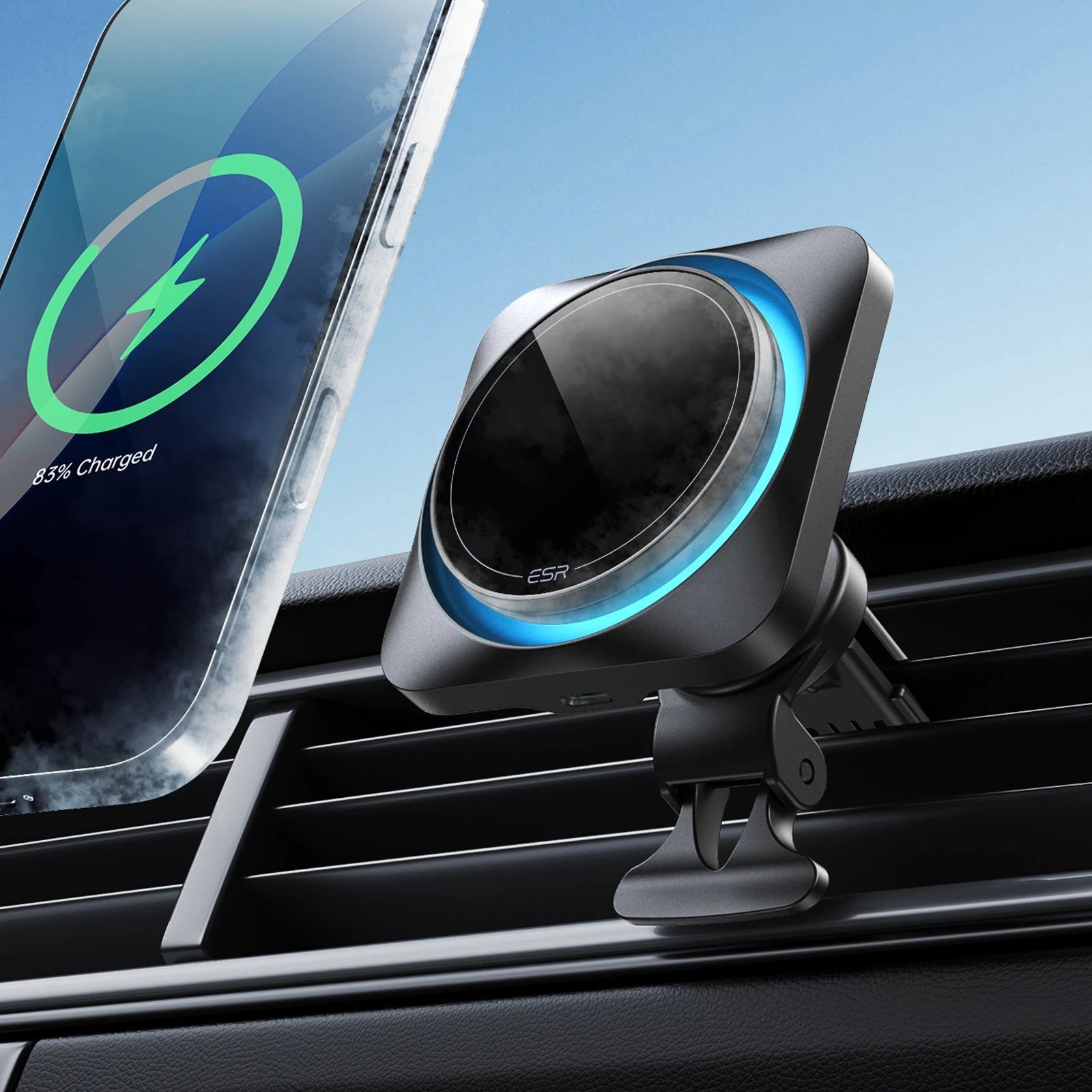 15W Wireless Car Charger with CryoBoost (HaloLock) - Black